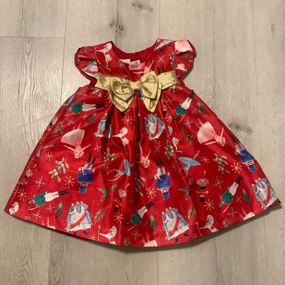 Bonnie Baby Girls 18M Red Gold Bow Nutcracker Dress christmas‎ holidays toddler